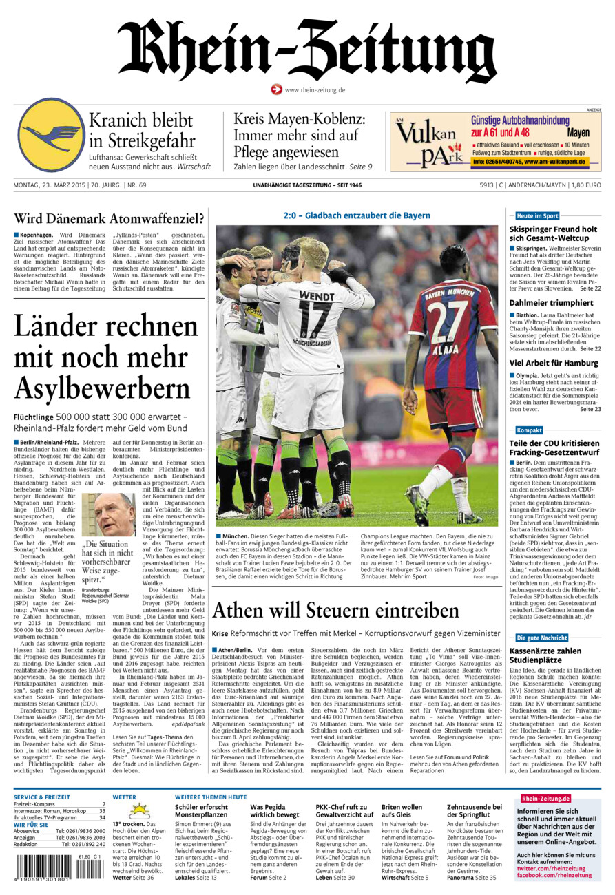 Rhein-Zeitung Andernach & Mayen vom Montag, 23.03.2015