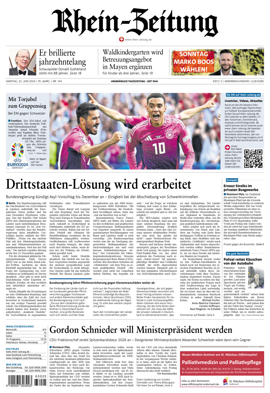 Rhein-Zeitung Andernach & Mayen vom Samstag, 22.06.2024