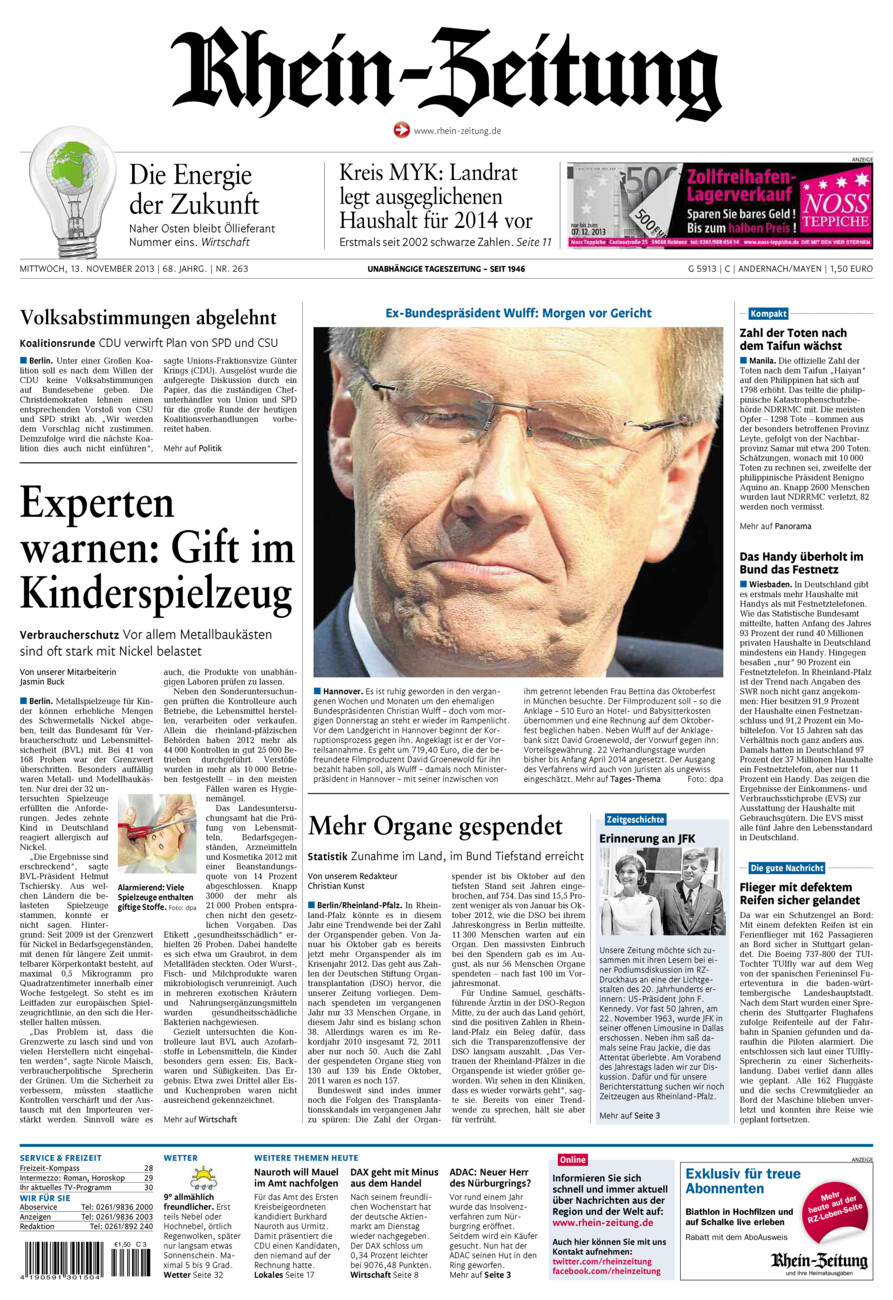 Rhein-Zeitung Andernach & Mayen vom Mittwoch, 13.11.2013
