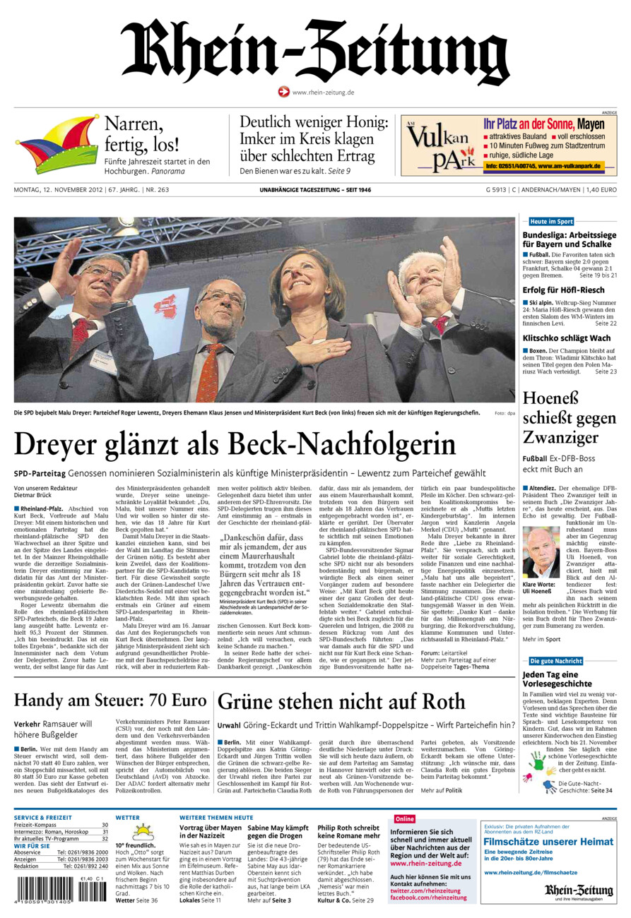 Rhein-Zeitung Andernach & Mayen vom Montag, 12.11.2012