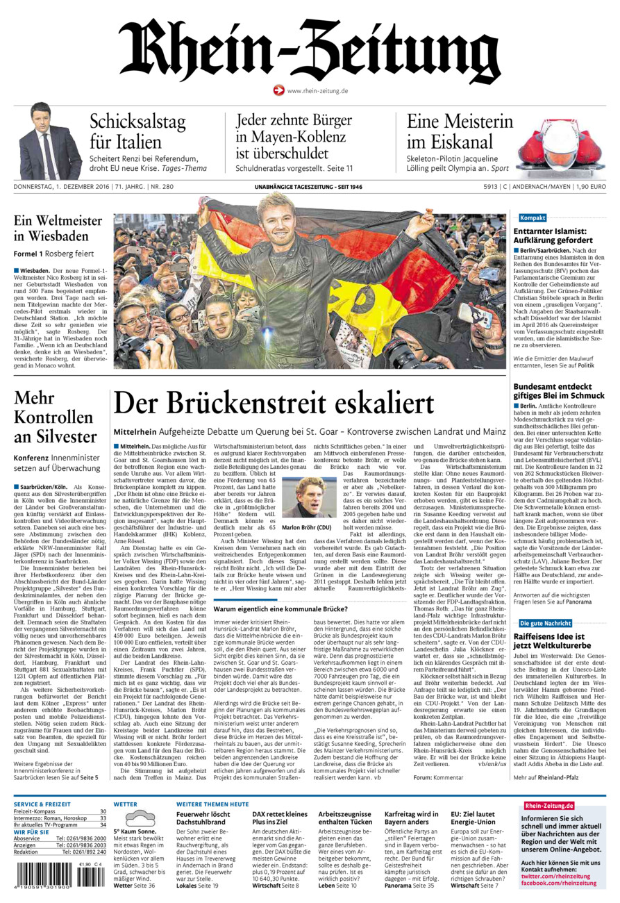 Rhein-Zeitung Andernach & Mayen vom Donnerstag, 01.12.2016