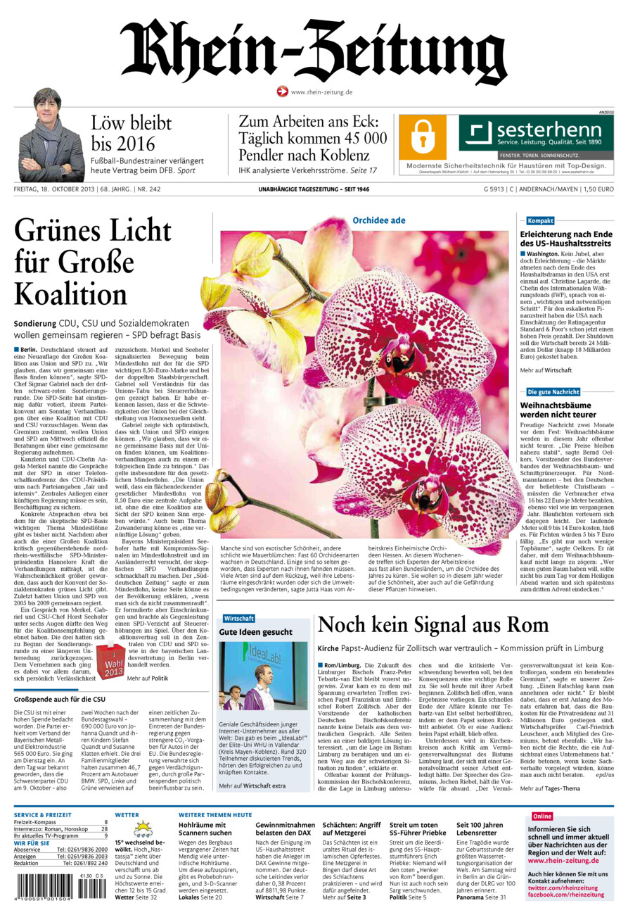 Rhein-Zeitung Andernach & Mayen vom Freitag, 18.10.2013