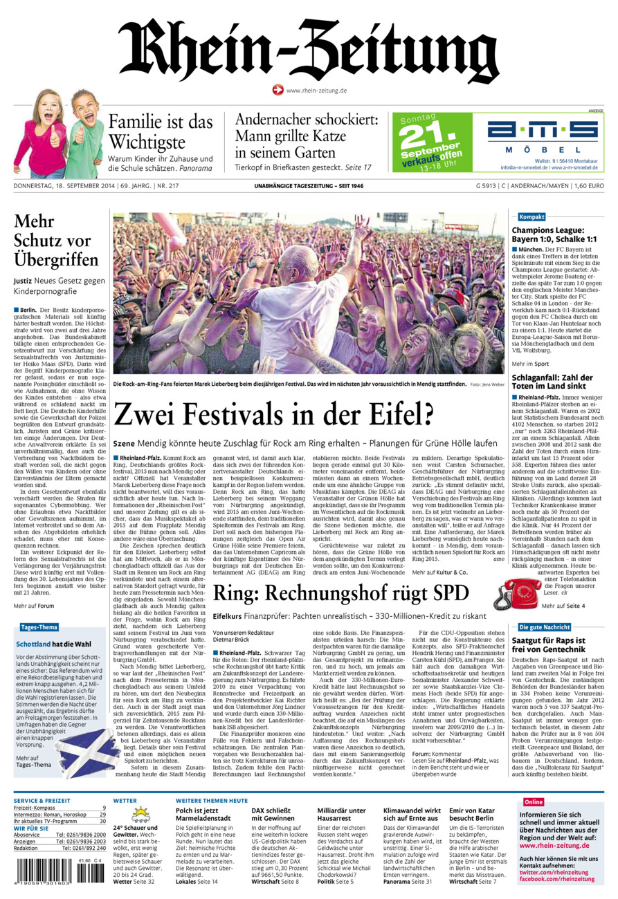 Rhein-Zeitung Andernach & Mayen vom Donnerstag, 18.09.2014