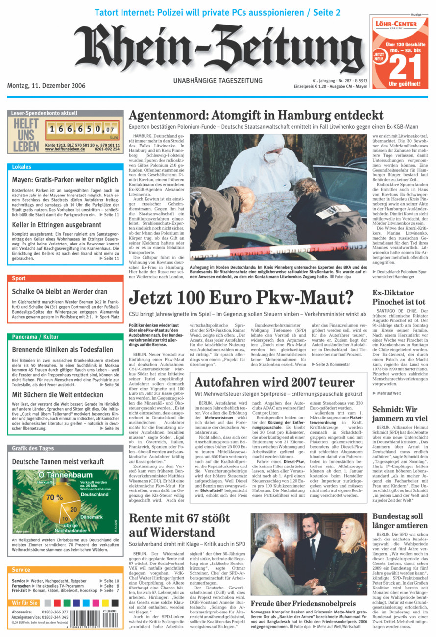 Rhein-Zeitung Andernach & Mayen vom Montag, 11.12.2006