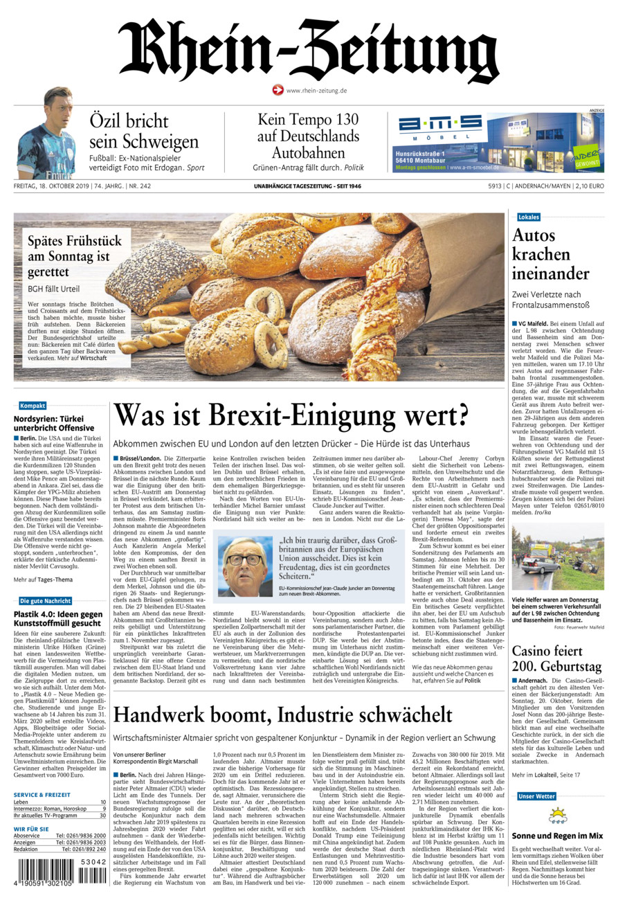 Rhein-Zeitung Andernach & Mayen vom Freitag, 18.10.2019