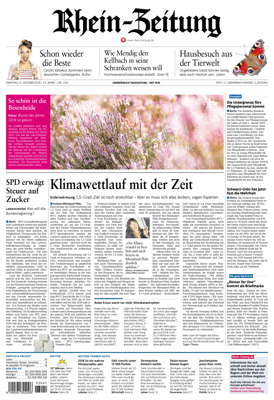 Rhein-Zeitung Andernach & Mayen vom Dienstag, 09.10.2018