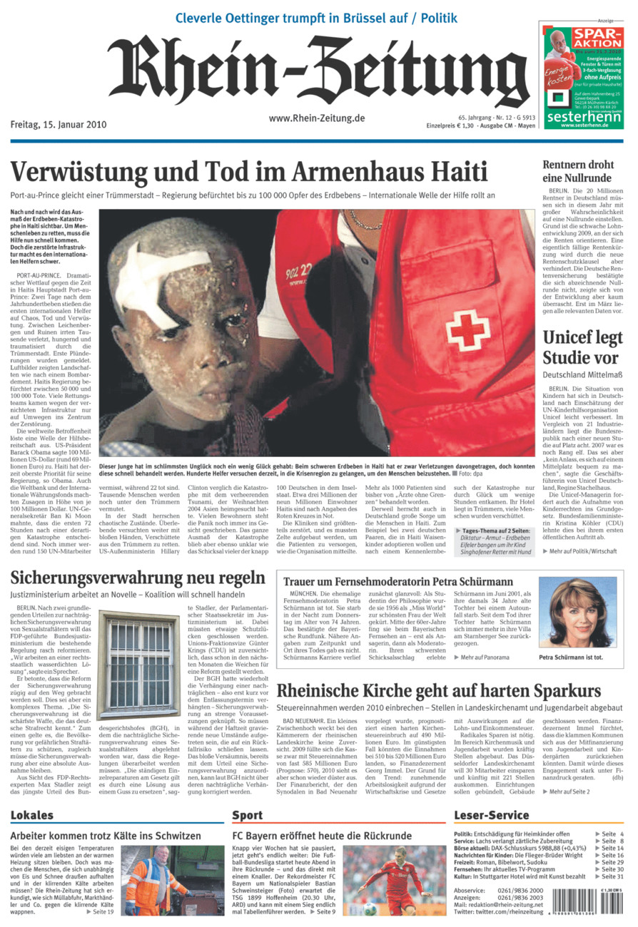 Rhein-Zeitung Andernach & Mayen vom Freitag, 15.01.2010