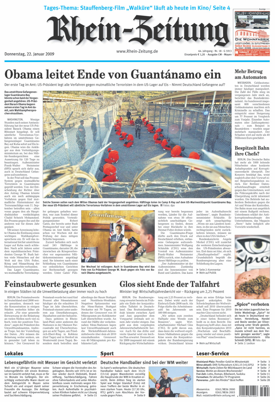 Rhein-Zeitung Andernach & Mayen vom Donnerstag, 22.01.2009
