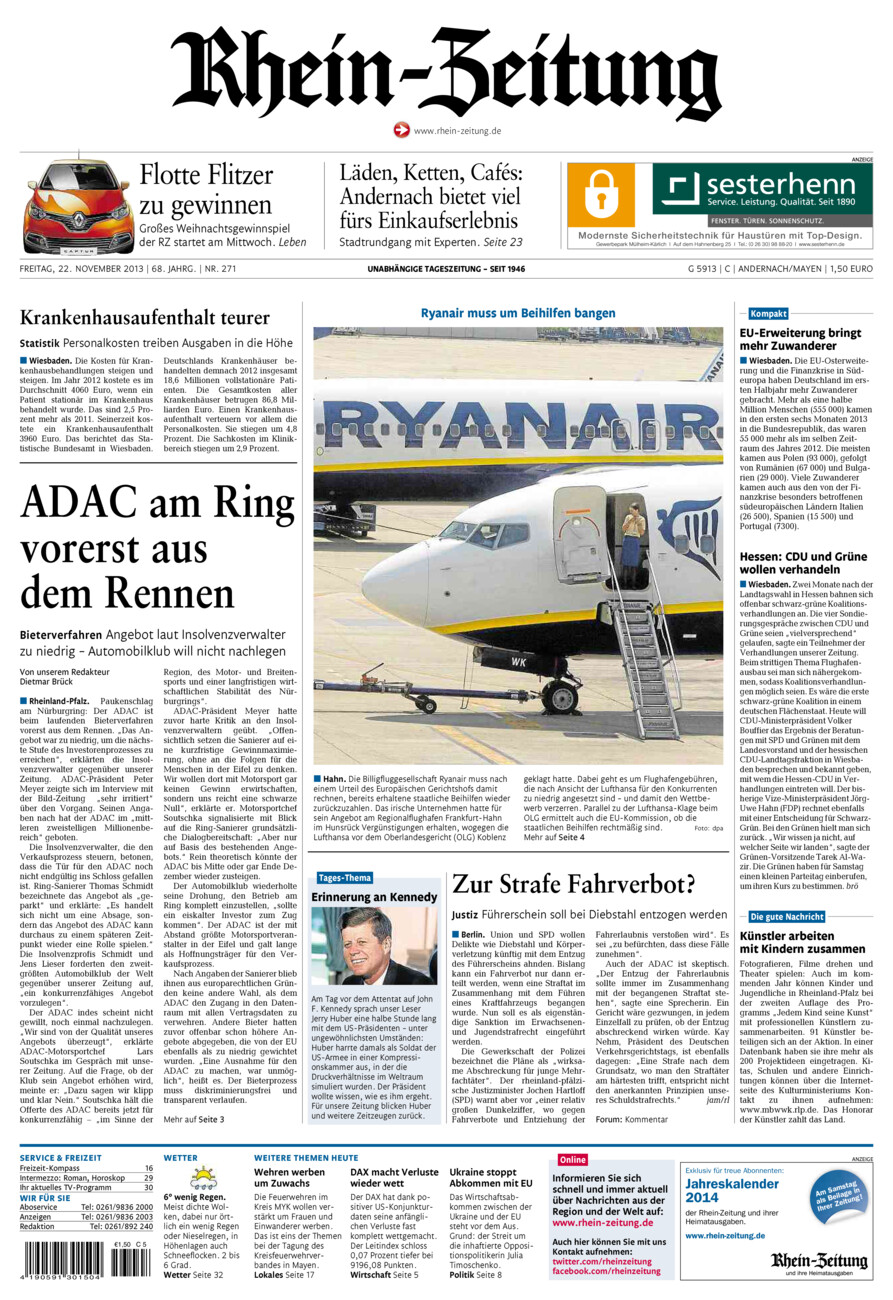 Rhein-Zeitung Andernach & Mayen vom Freitag, 22.11.2013