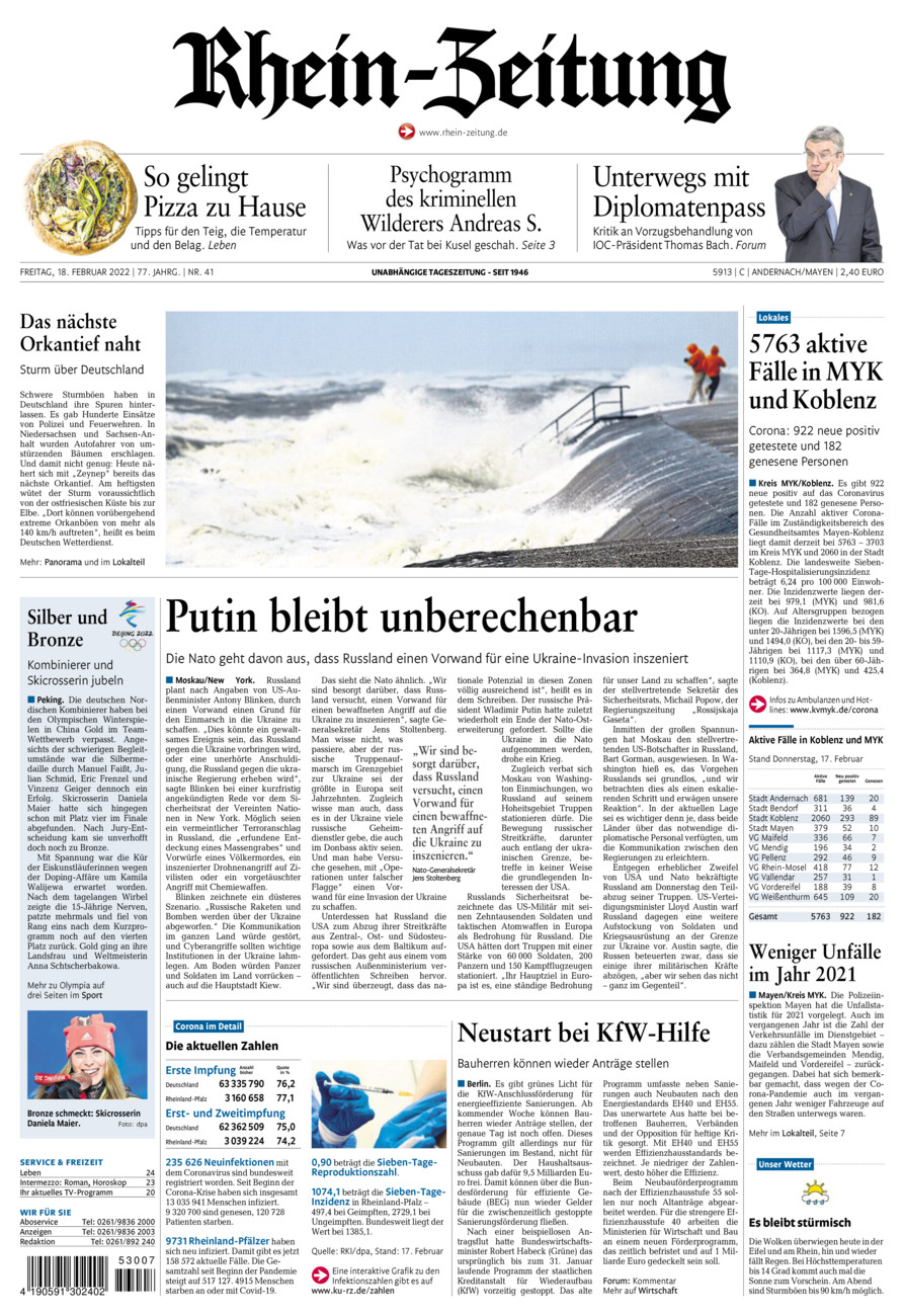 Rhein-Zeitung Andernach & Mayen vom Freitag, 18.02.2022