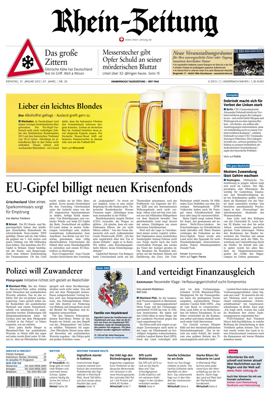 Rhein-Zeitung Andernach & Mayen vom Dienstag, 31.01.2012