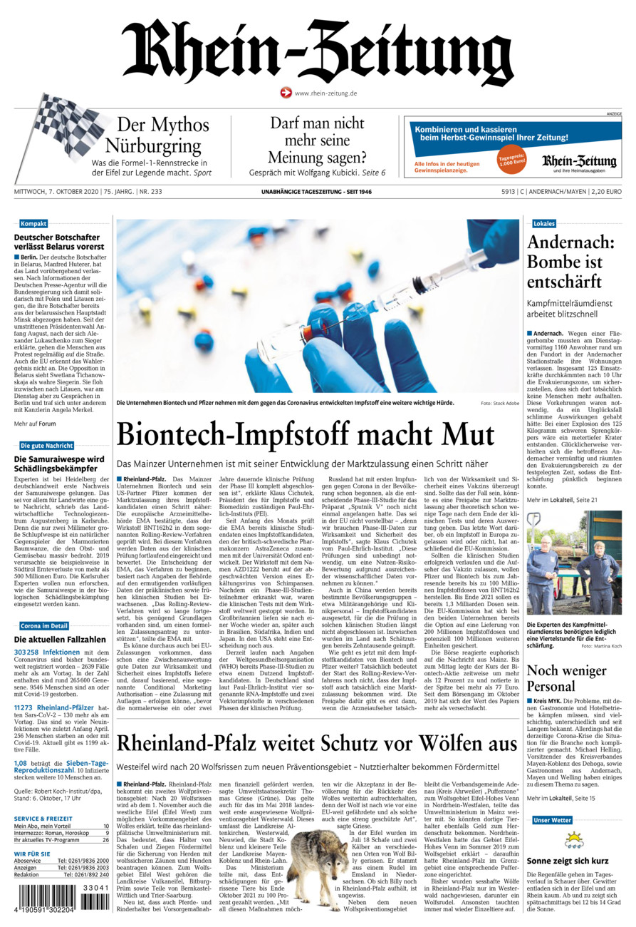 Rhein-Zeitung Andernach & Mayen vom Mittwoch, 07.10.2020