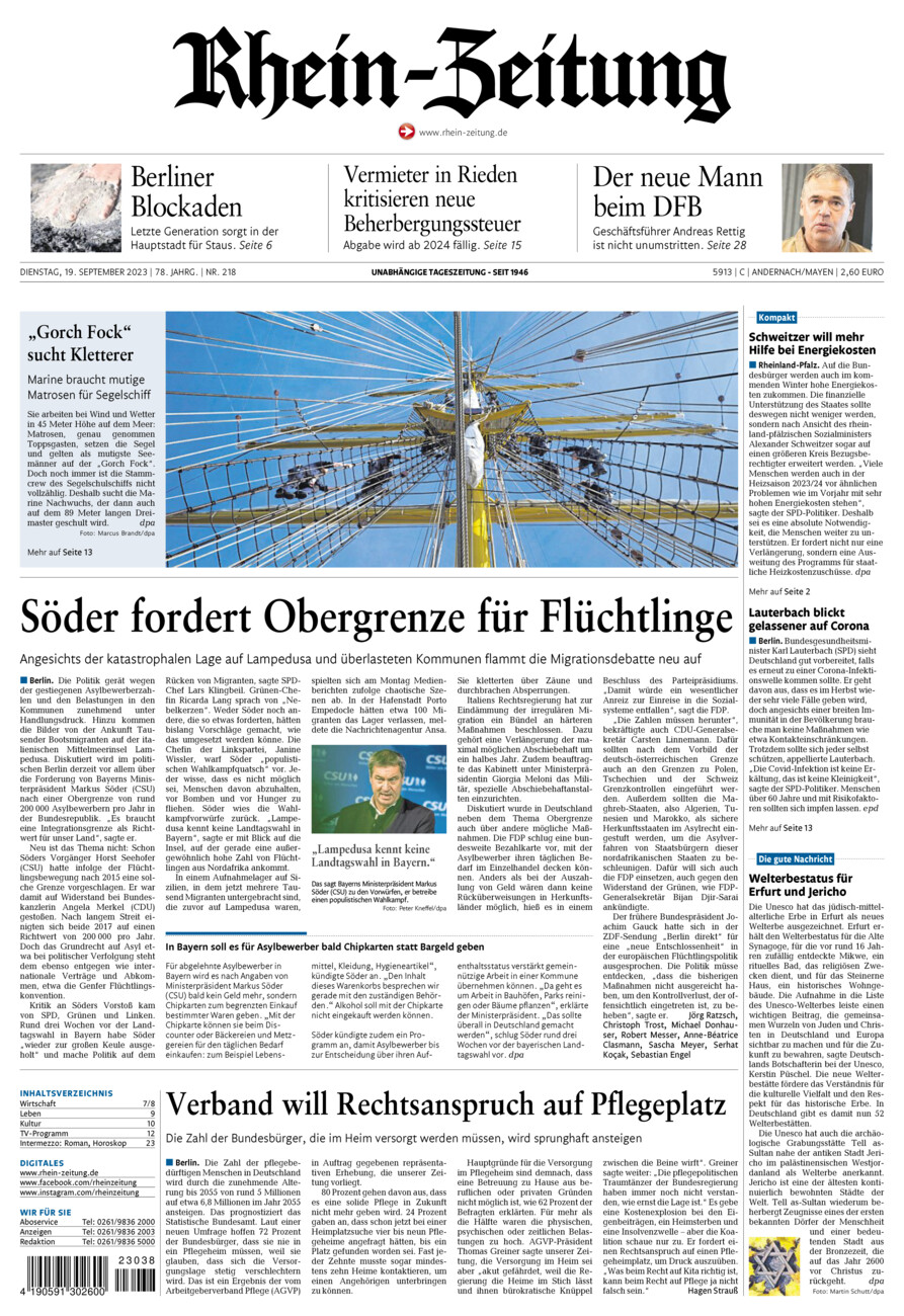Rhein-Zeitung Andernach & Mayen vom Dienstag, 19.09.2023