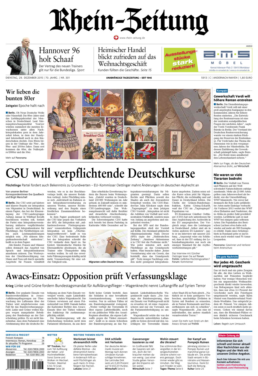 Rhein-Zeitung Andernach & Mayen vom Dienstag, 29.12.2015