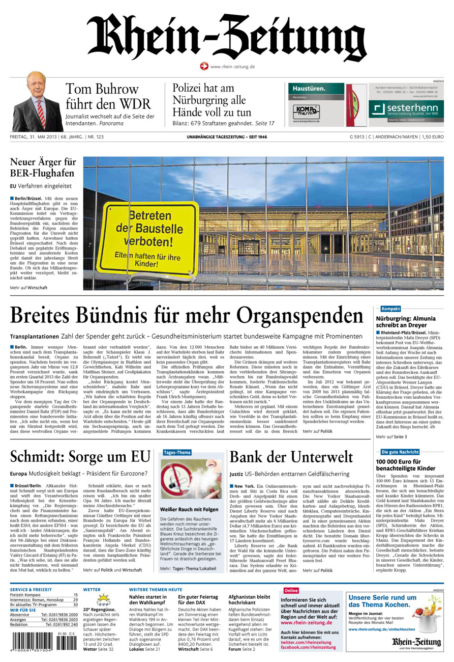 Rhein-Zeitung Andernach & Mayen vom Freitag, 31.05.2013