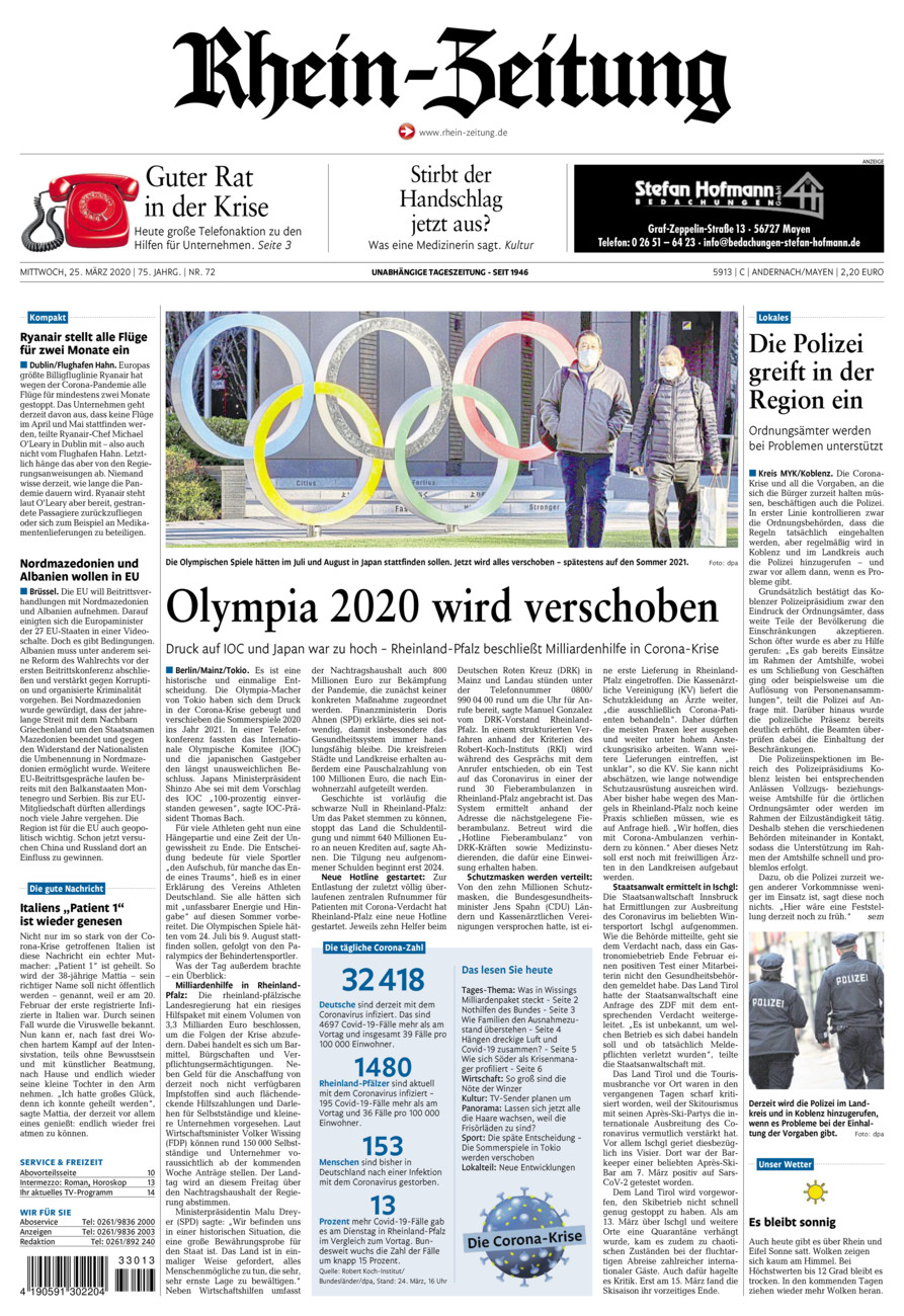 Rhein-Zeitung Andernach & Mayen vom Mittwoch, 25.03.2020