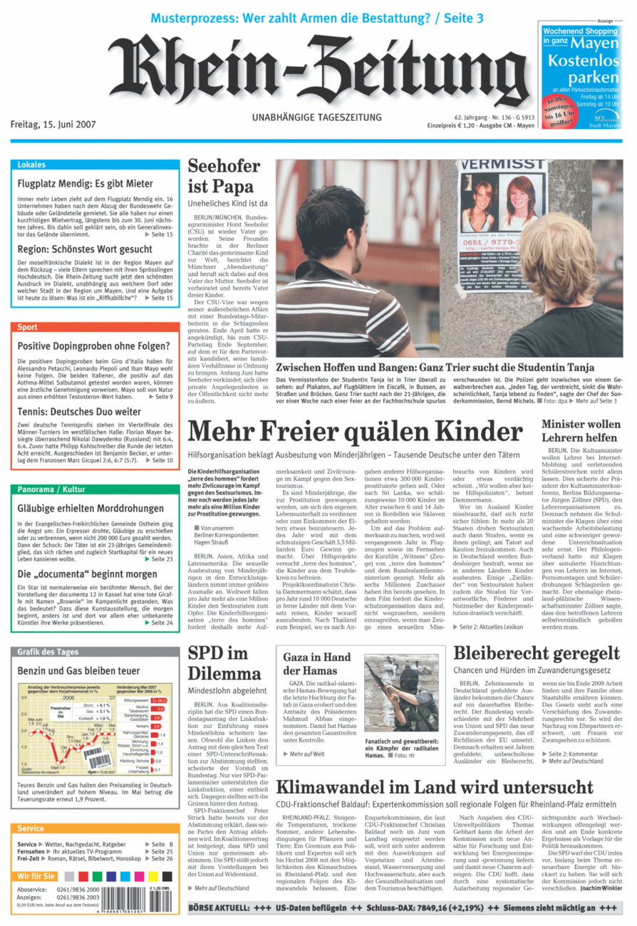 Rhein-Zeitung Andernach & Mayen vom Freitag, 15.06.2007