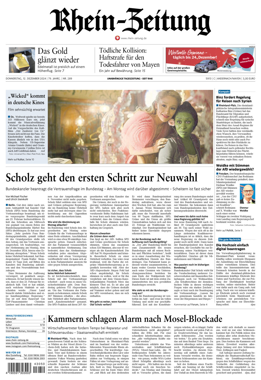 Rhein-Zeitung Andernach & Mayen vom Donnerstag, 12.12.2024