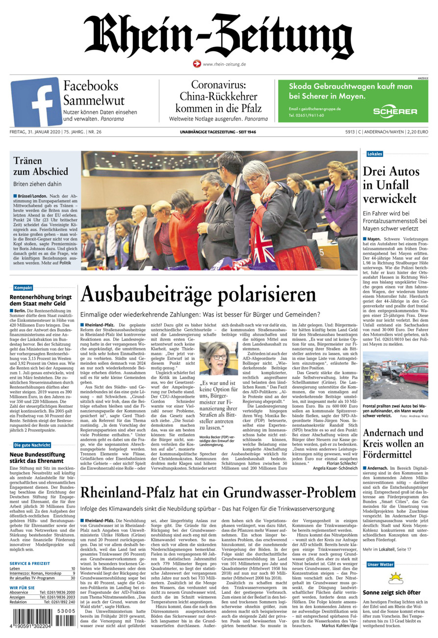 Rhein-Zeitung Andernach & Mayen vom Freitag, 31.01.2020