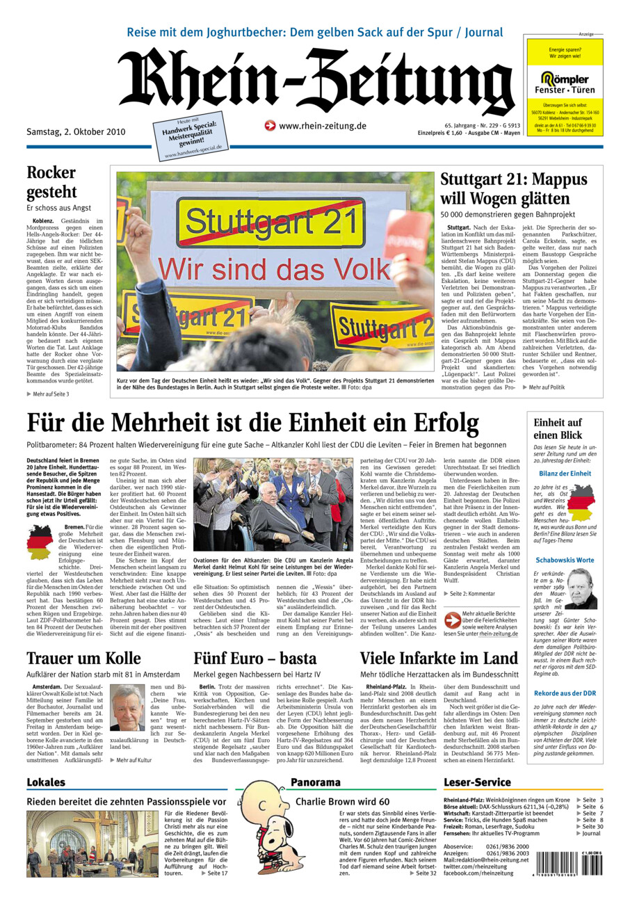 Rhein-Zeitung Andernach & Mayen vom Samstag, 02.10.2010