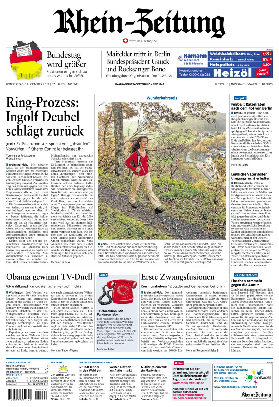 Rhein-Zeitung Andernach & Mayen vom Donnerstag, 18.10.2012