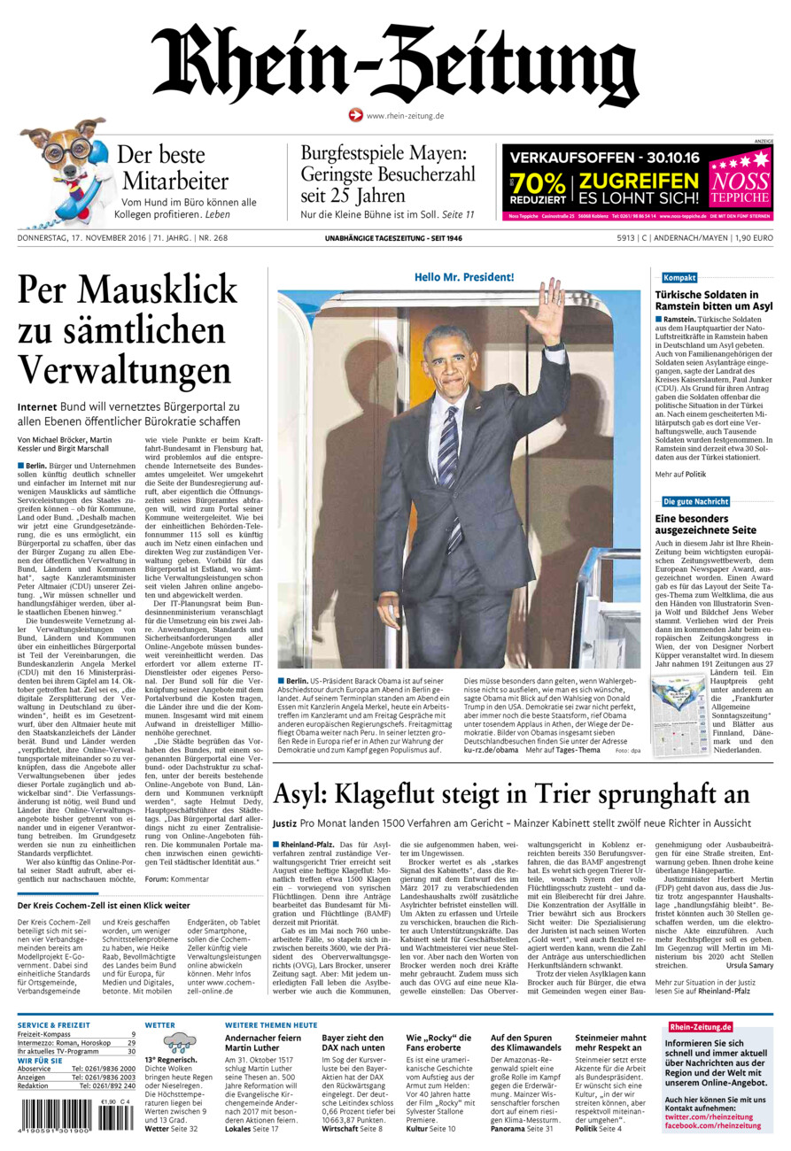Rhein-Zeitung Andernach & Mayen vom Donnerstag, 17.11.2016