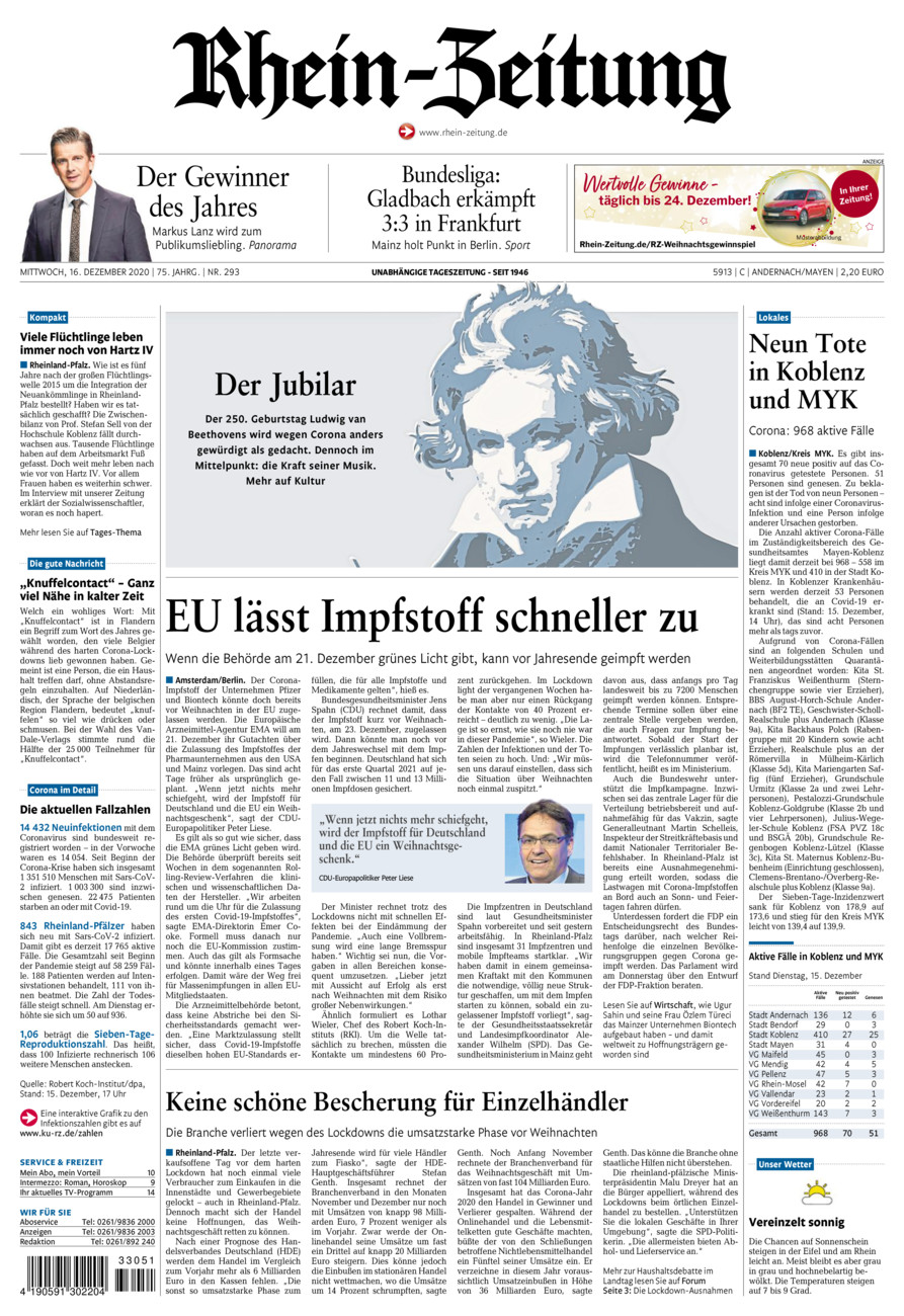 Rhein-Zeitung Andernach & Mayen vom Mittwoch, 16.12.2020