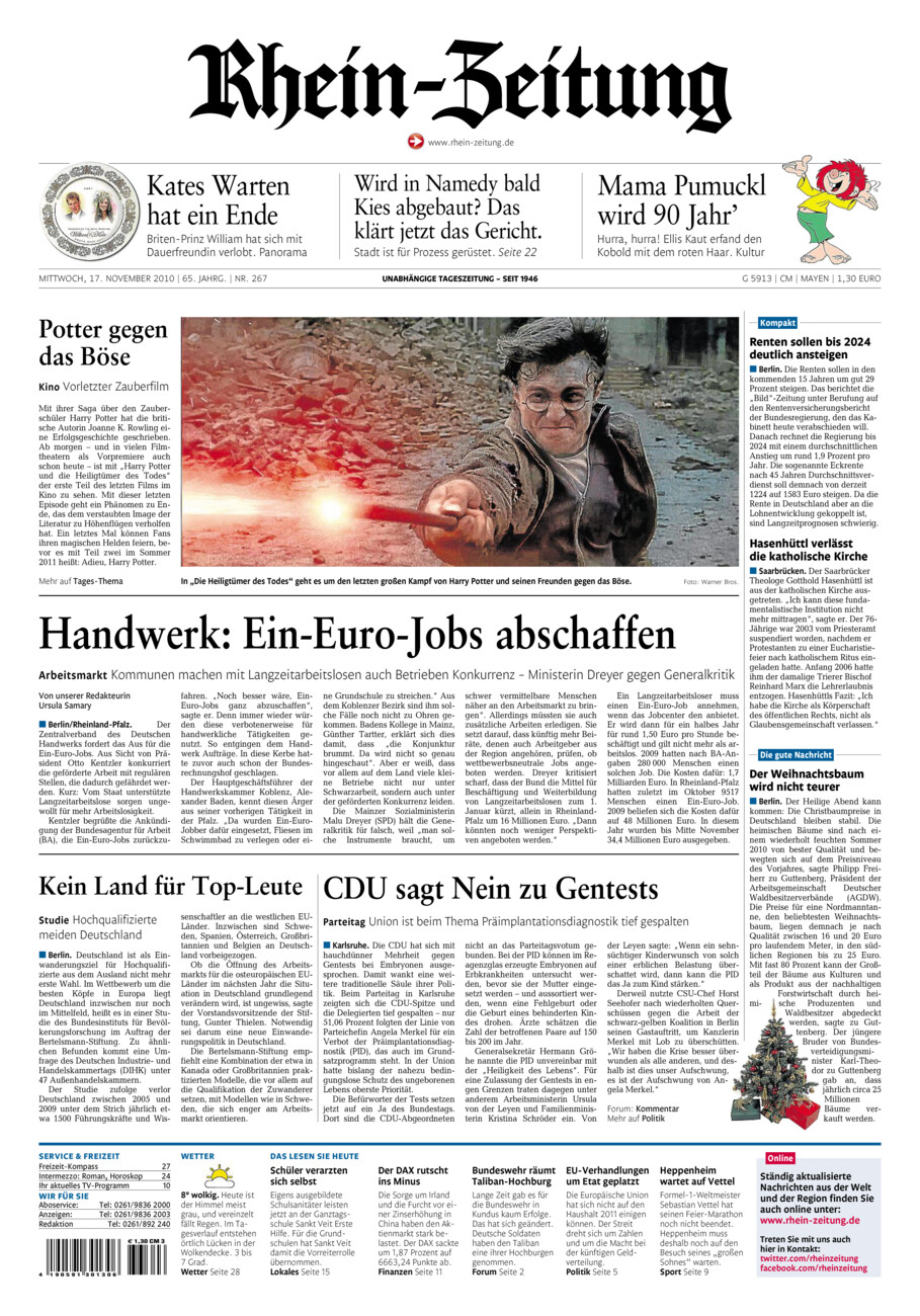 Rhein-Zeitung Andernach & Mayen vom Mittwoch, 17.11.2010