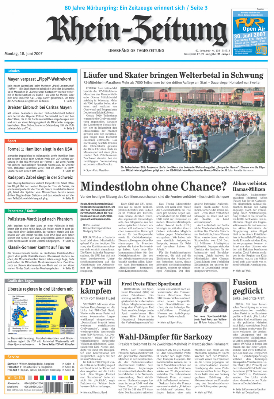 Rhein-Zeitung Andernach & Mayen vom Montag, 18.06.2007