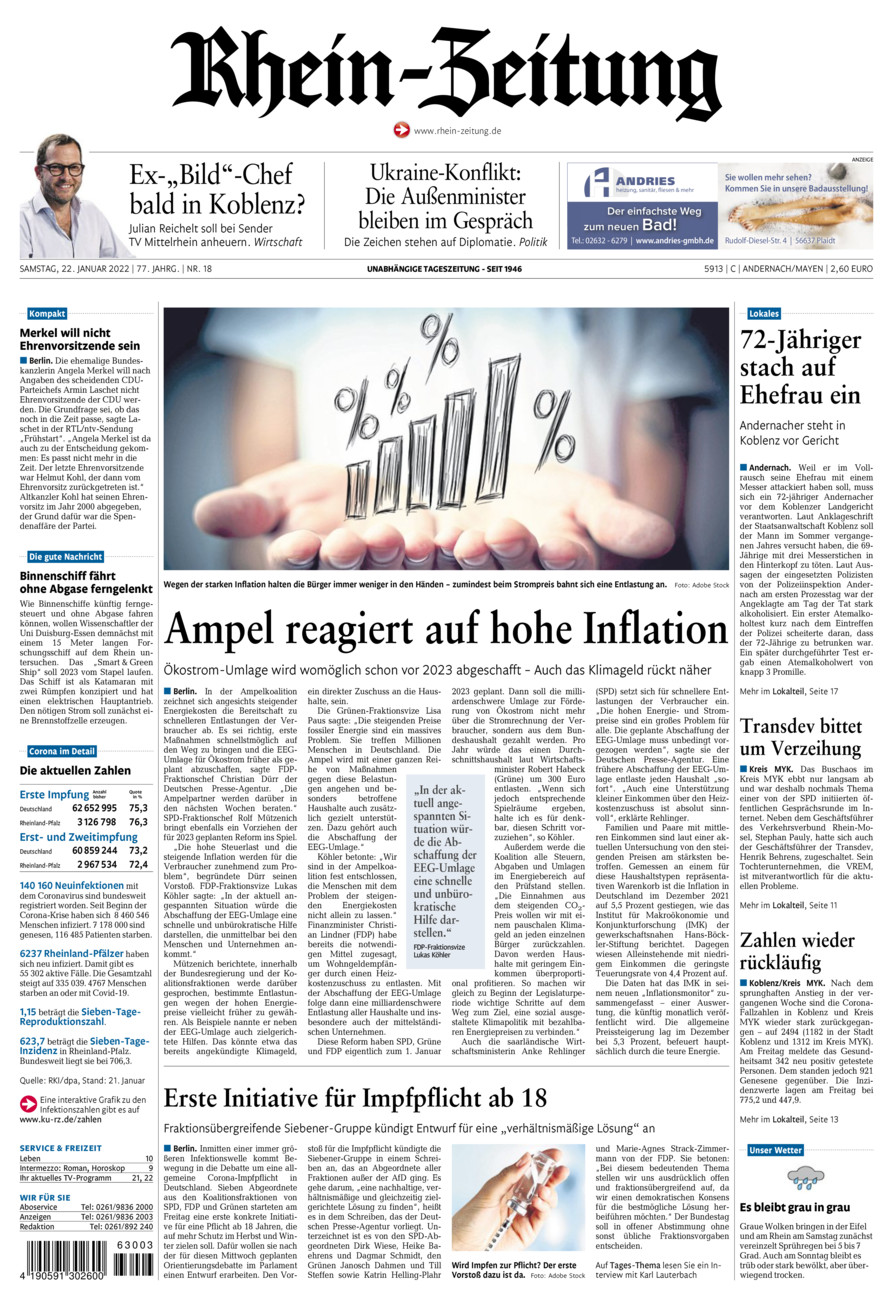 Rhein-Zeitung Andernach & Mayen vom Samstag, 22.01.2022
