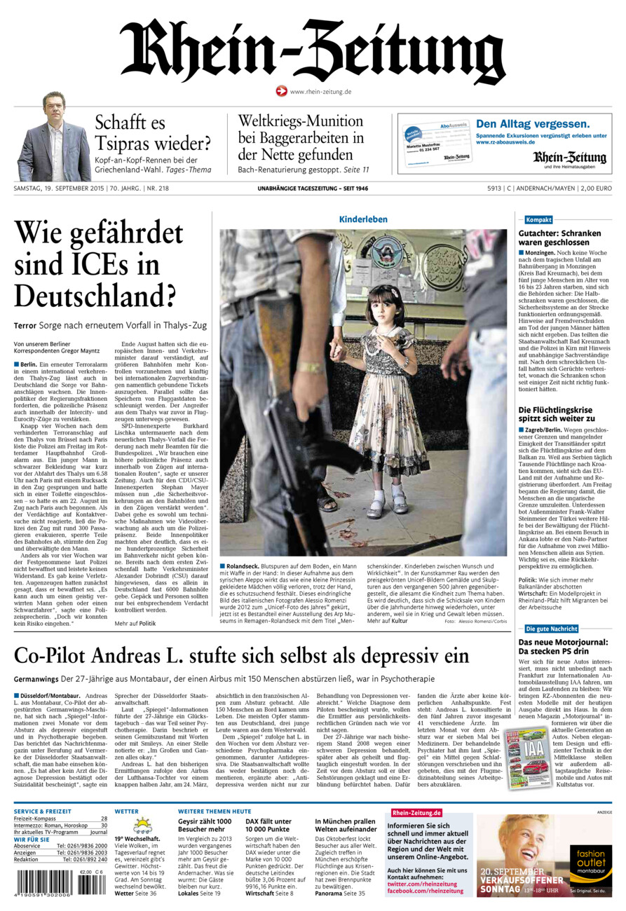 Rhein-Zeitung Andernach & Mayen vom Samstag, 19.09.2015