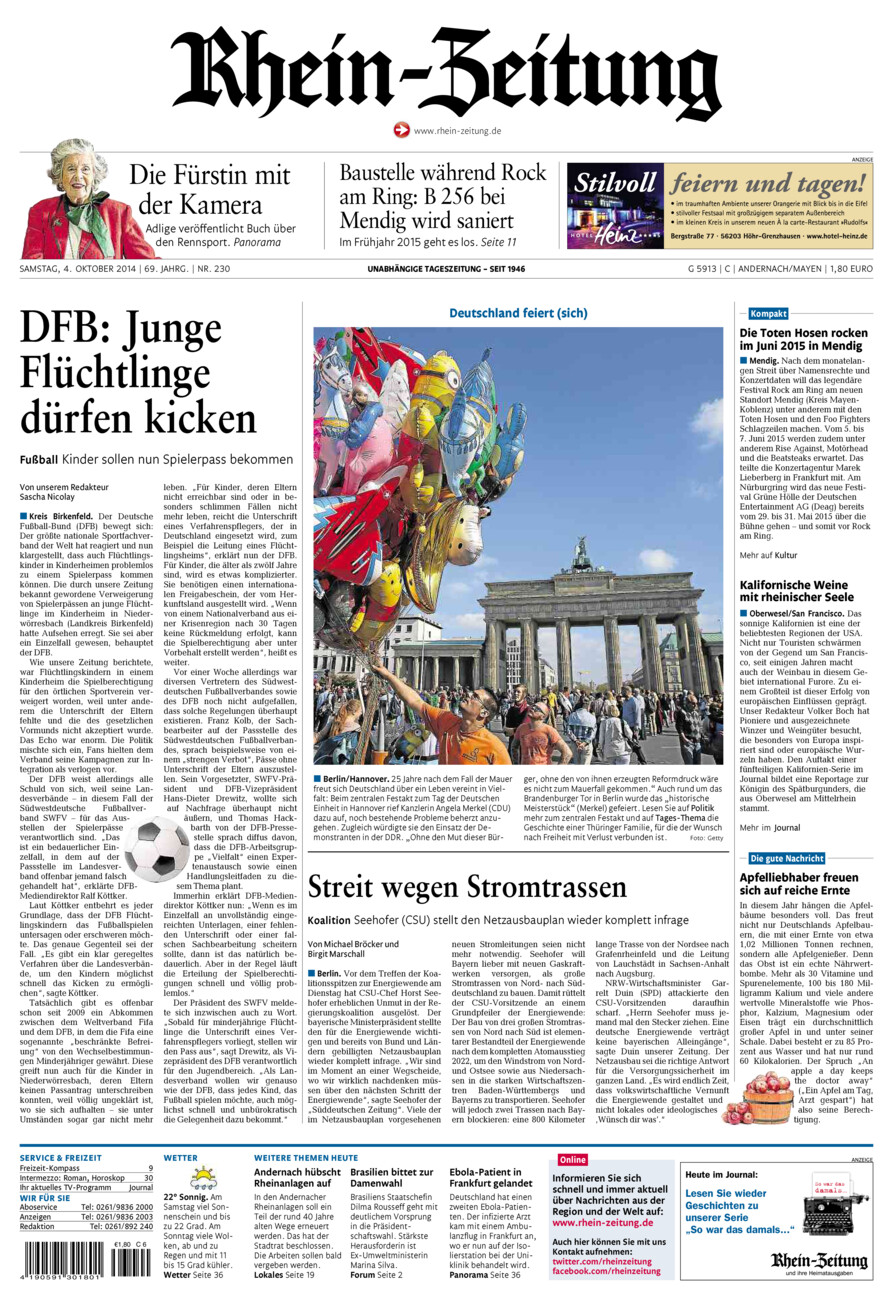 Rhein-Zeitung Andernach & Mayen vom Samstag, 04.10.2014