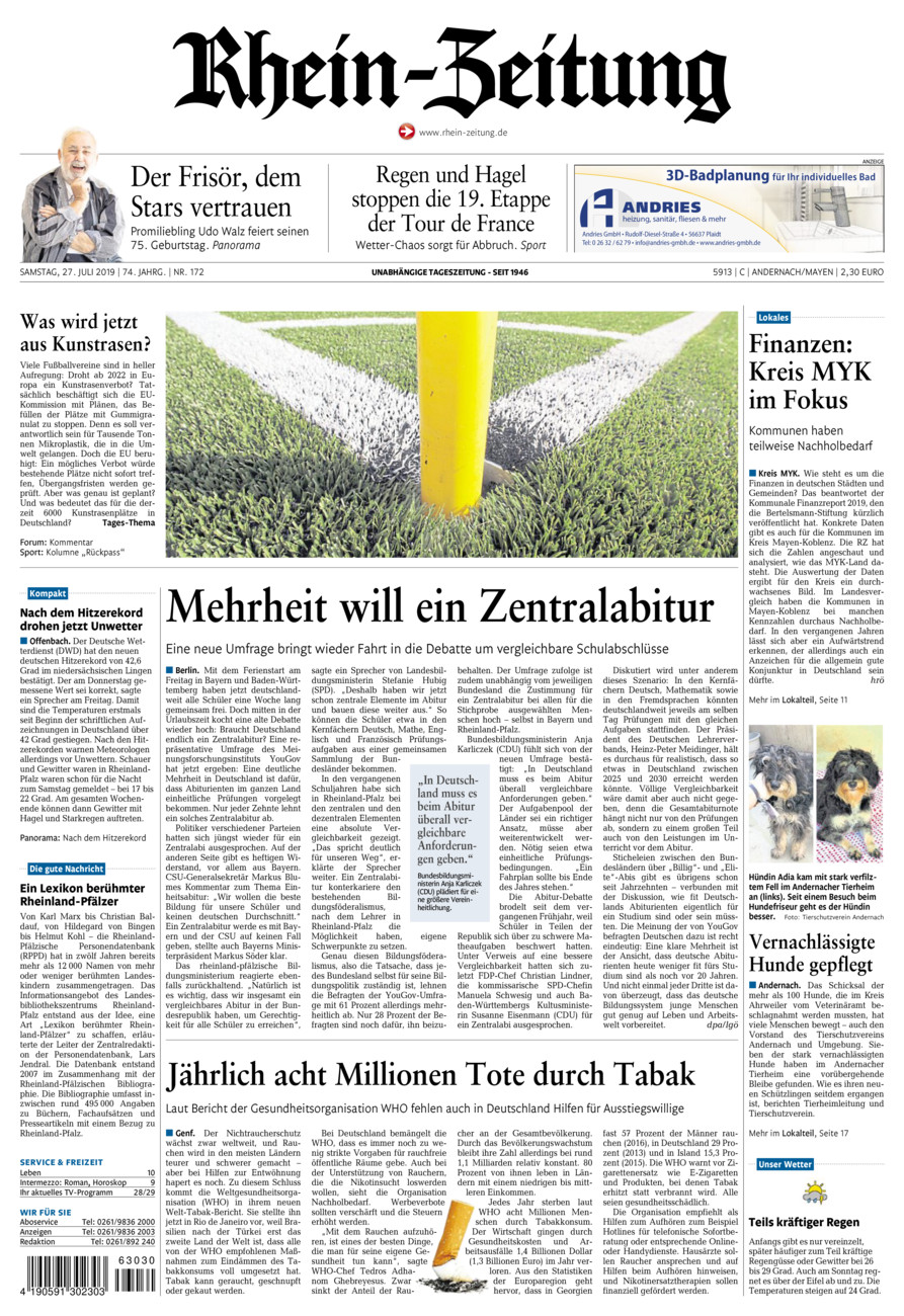 Rhein-Zeitung Andernach & Mayen vom Samstag, 27.07.2019