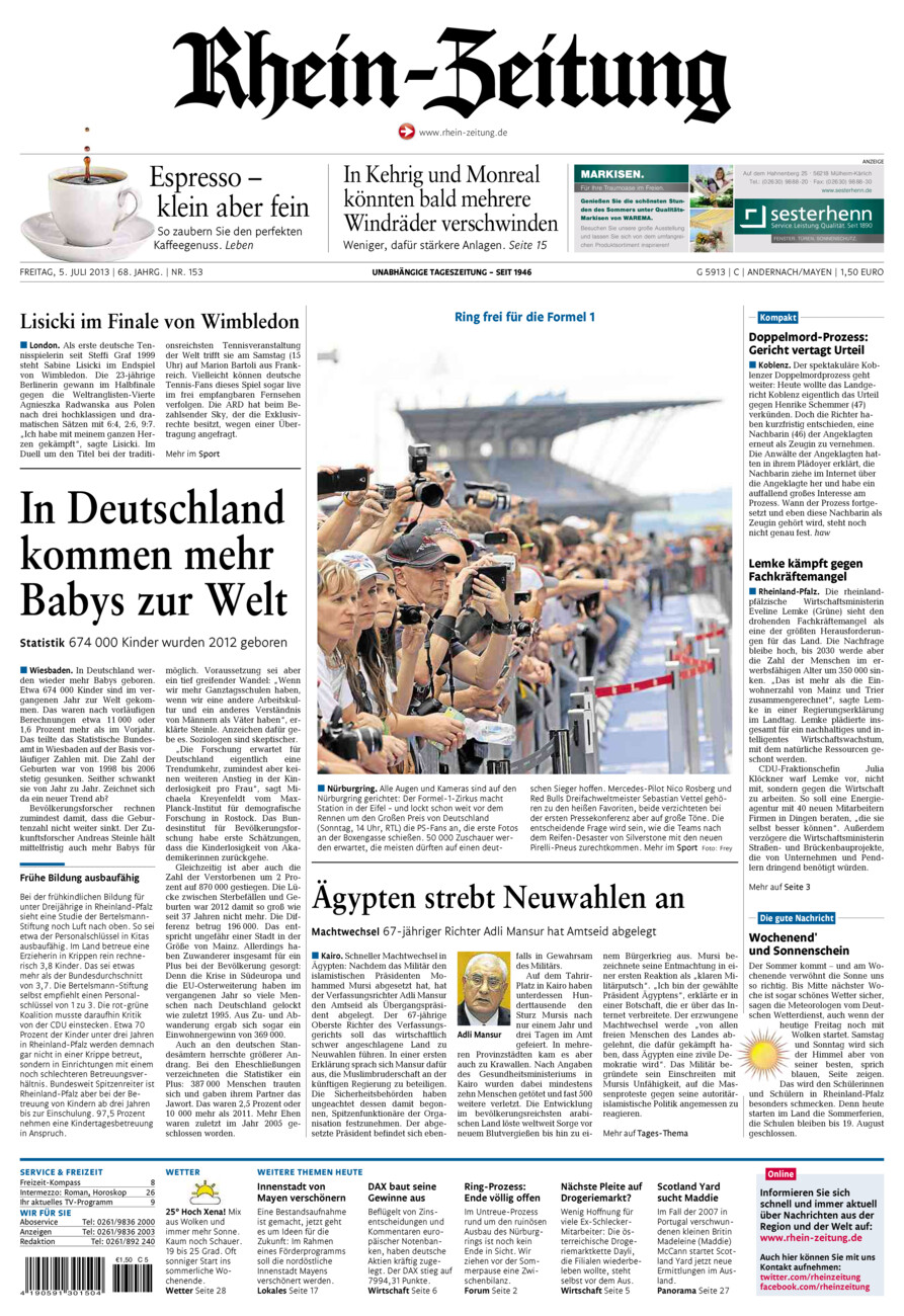 Rhein-Zeitung Andernach & Mayen vom Freitag, 05.07.2013