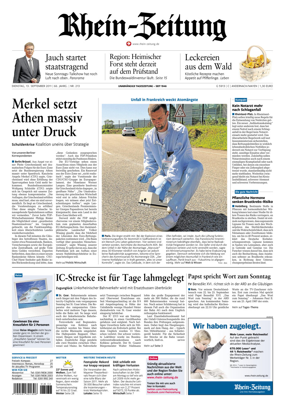 Rhein-Zeitung Andernach & Mayen vom Dienstag, 13.09.2011