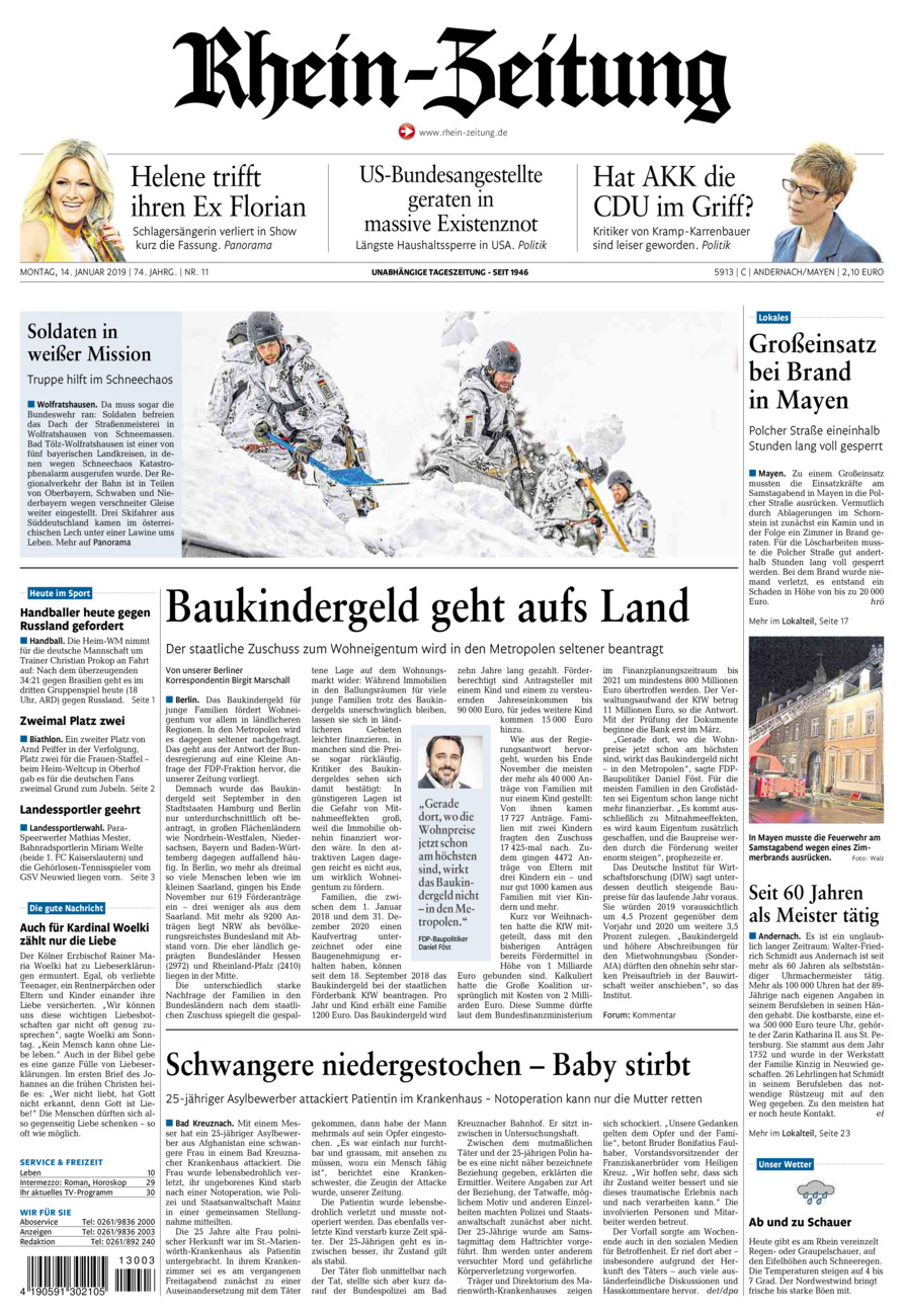 Rhein-Zeitung Andernach & Mayen vom Montag, 14.01.2019