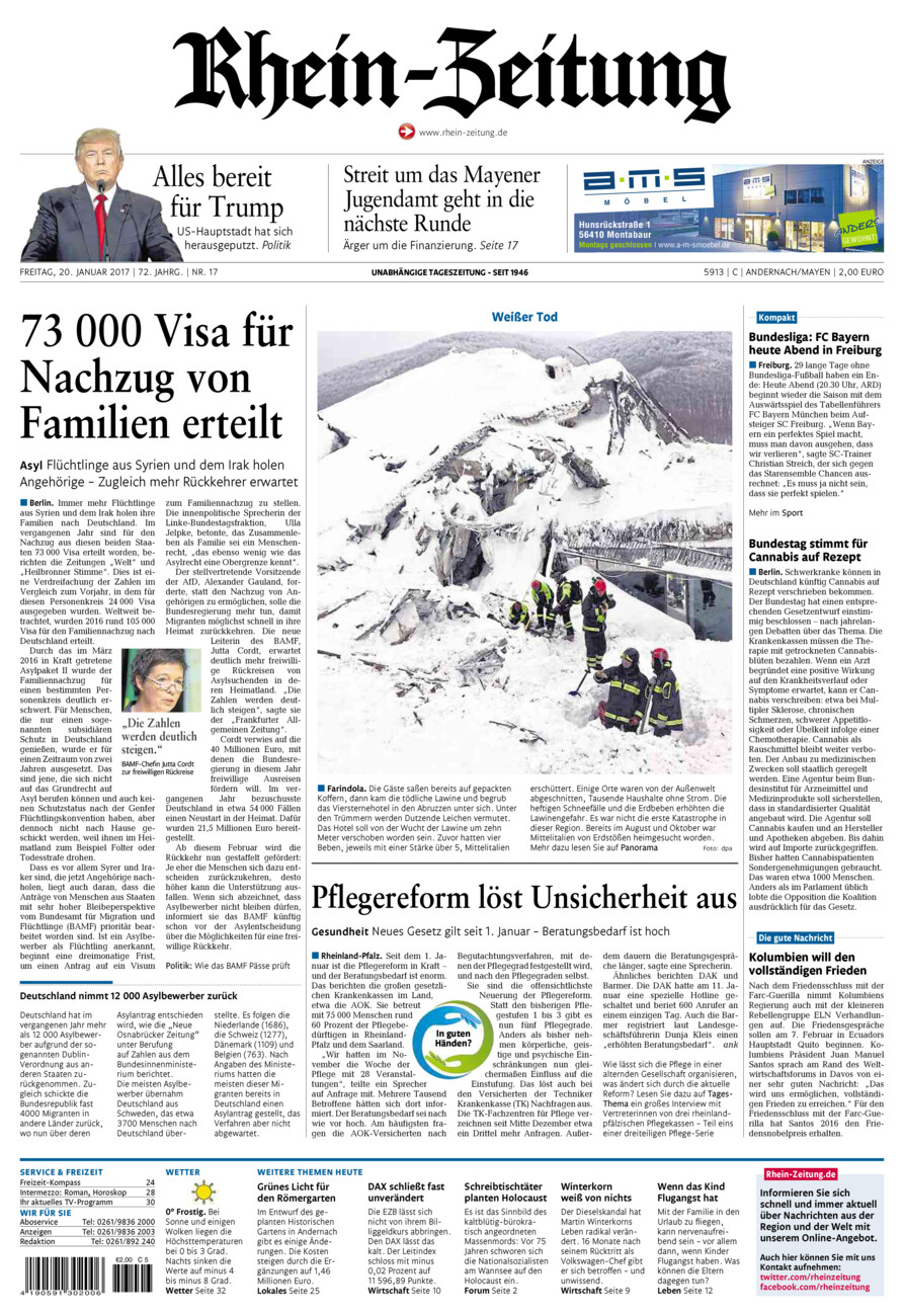 Rhein-Zeitung Andernach & Mayen vom Freitag, 20.01.2017