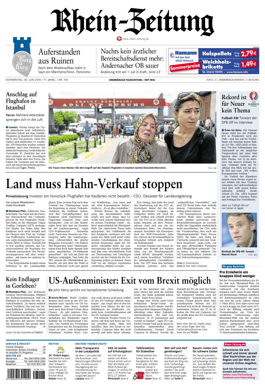 Rhein-Zeitung Andernach & Mayen vom Donnerstag, 30.06.2016