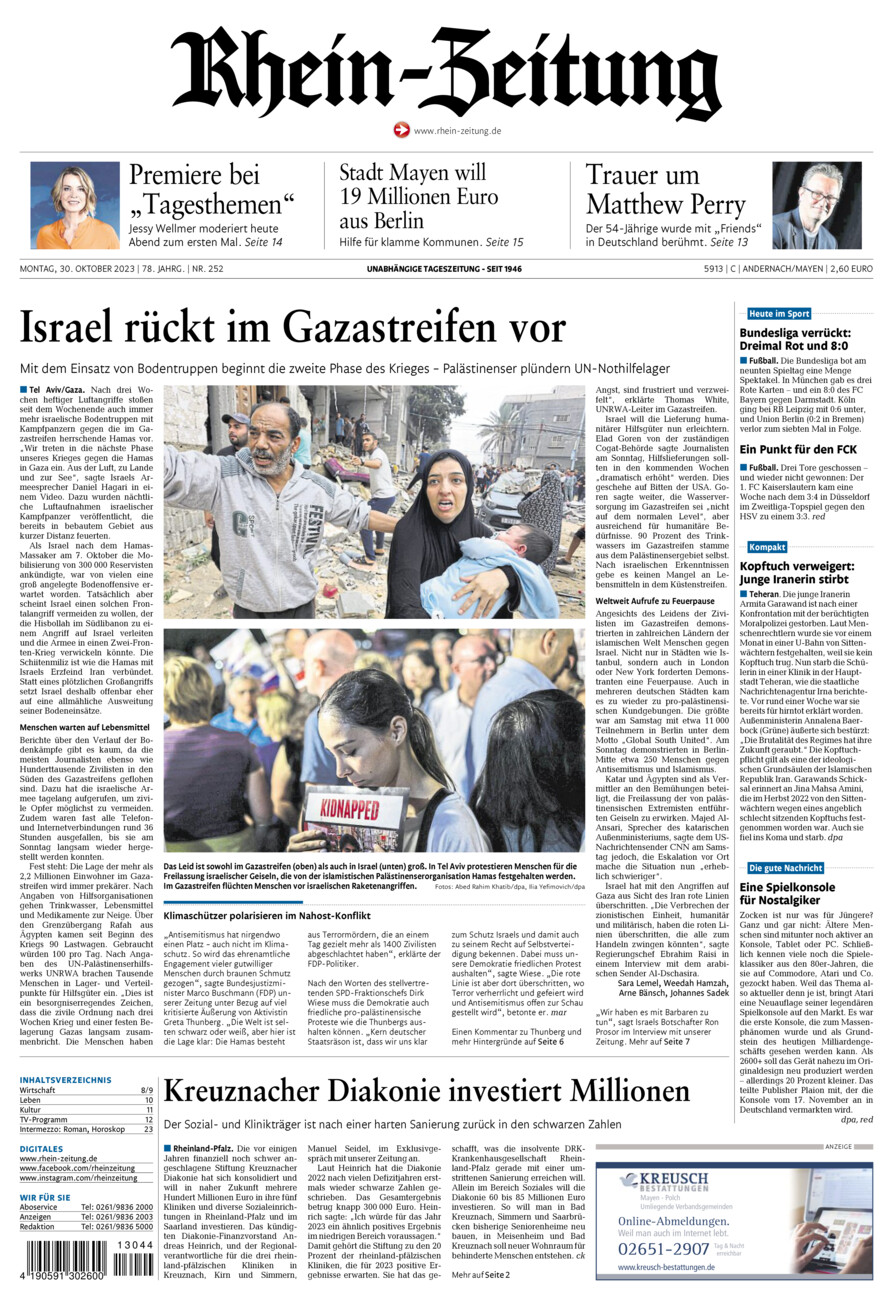 Rhein-Zeitung Andernach & Mayen vom Montag, 30.10.2023