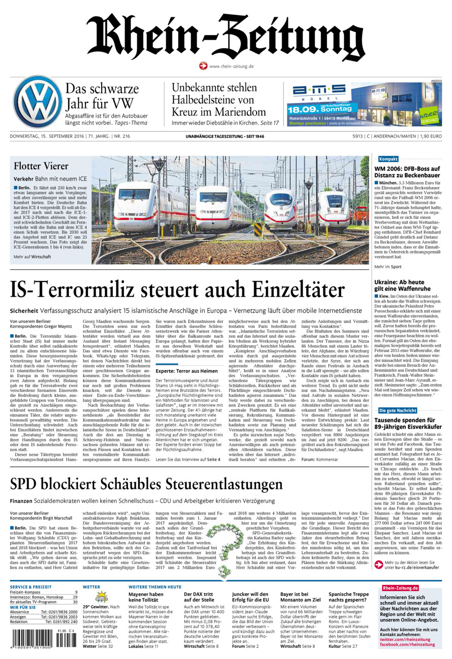 Rhein-Zeitung Andernach & Mayen vom Donnerstag, 15.09.2016