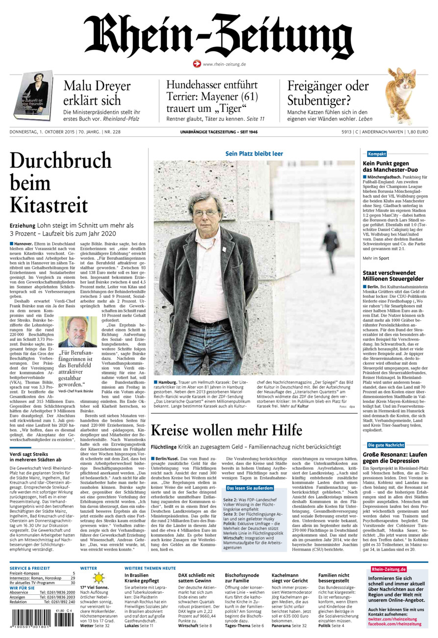 Rhein-Zeitung Andernach & Mayen vom Donnerstag, 01.10.2015