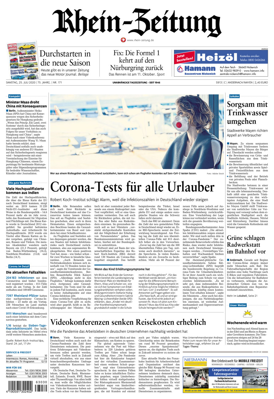 Rhein-Zeitung Andernach & Mayen vom Samstag, 25.07.2020