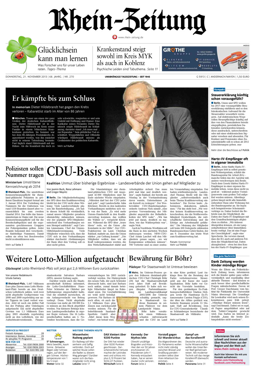 Rhein-Zeitung Andernach & Mayen vom Donnerstag, 21.11.2013