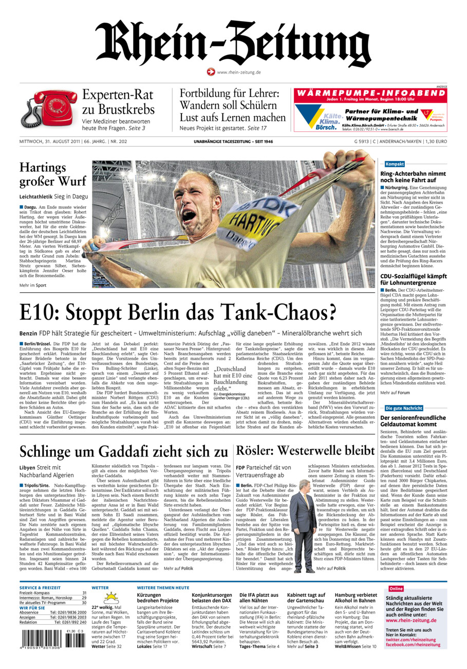 Rhein-Zeitung Andernach & Mayen vom Mittwoch, 31.08.2011