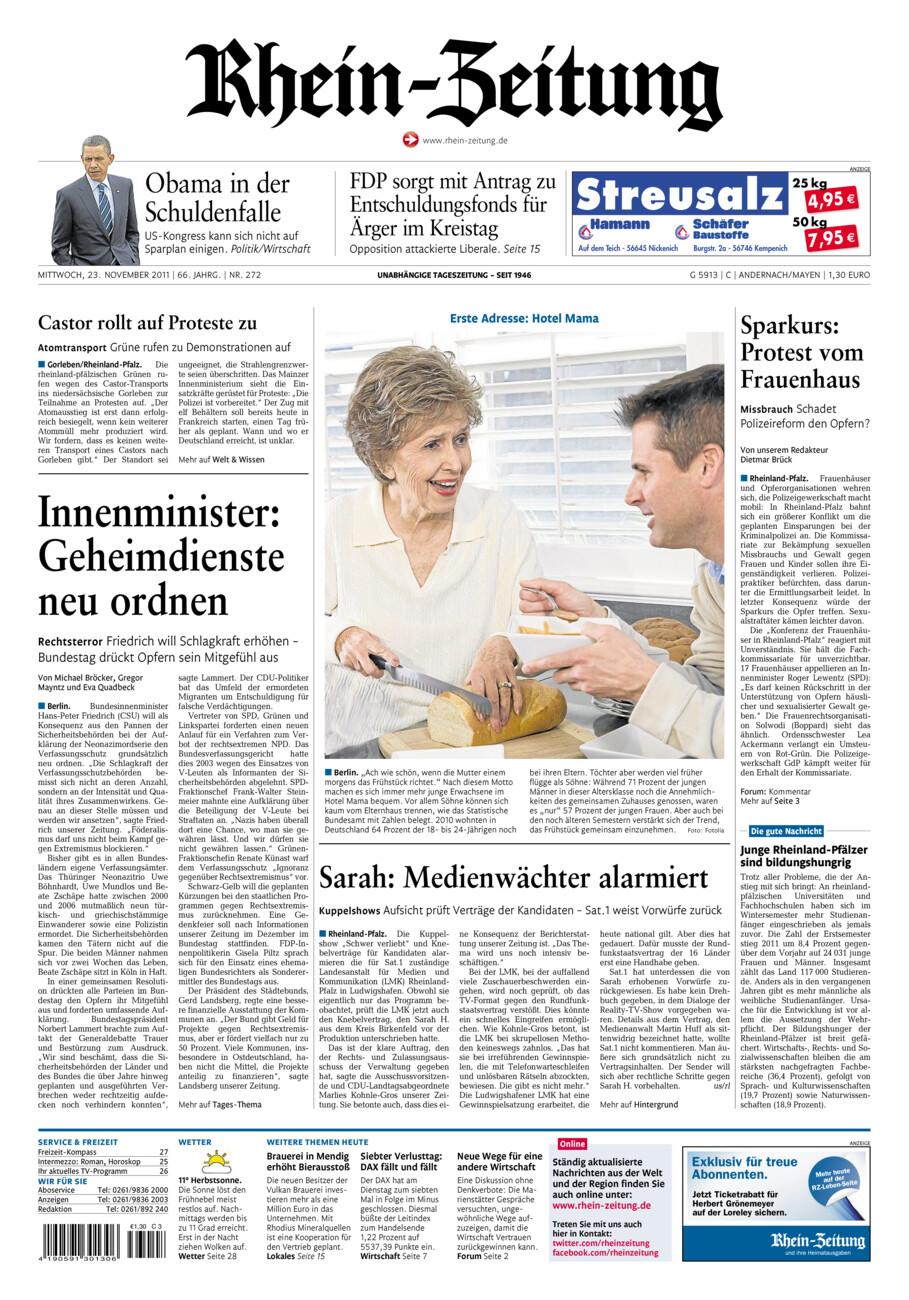 Rhein-Zeitung Andernach & Mayen vom Mittwoch, 23.11.2011