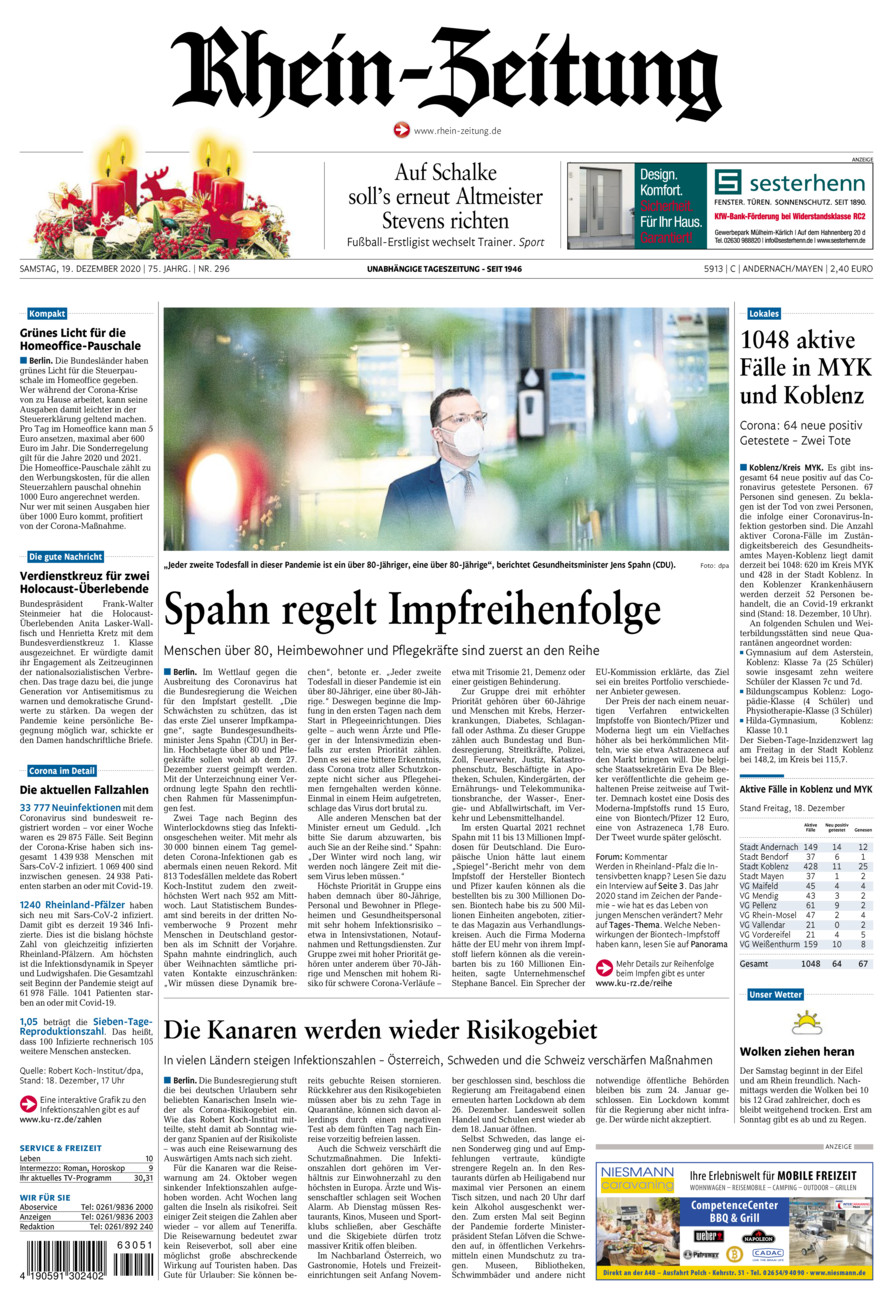 Rhein-Zeitung Andernach & Mayen vom Samstag, 19.12.2020