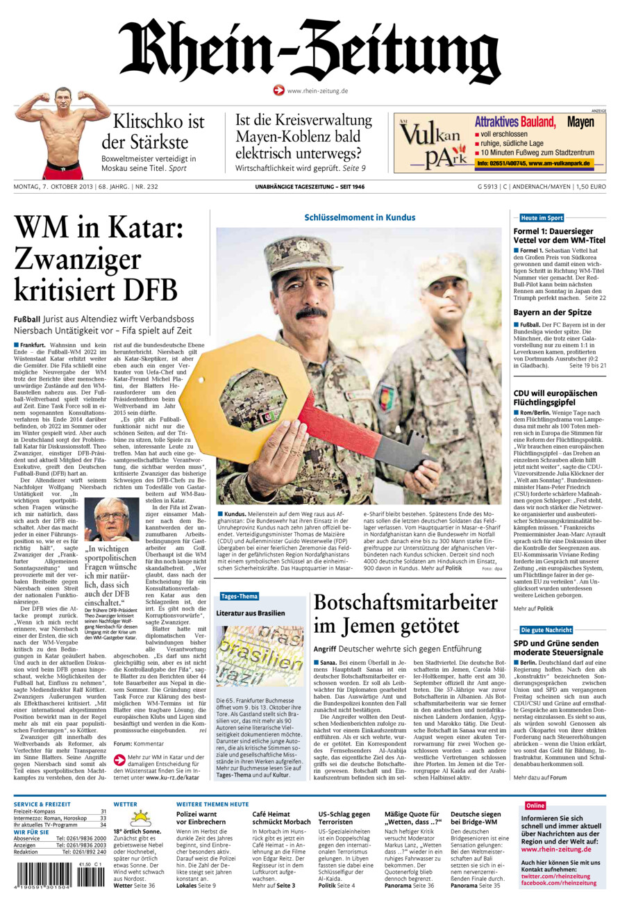 Rhein-Zeitung Andernach & Mayen vom Montag, 07.10.2013