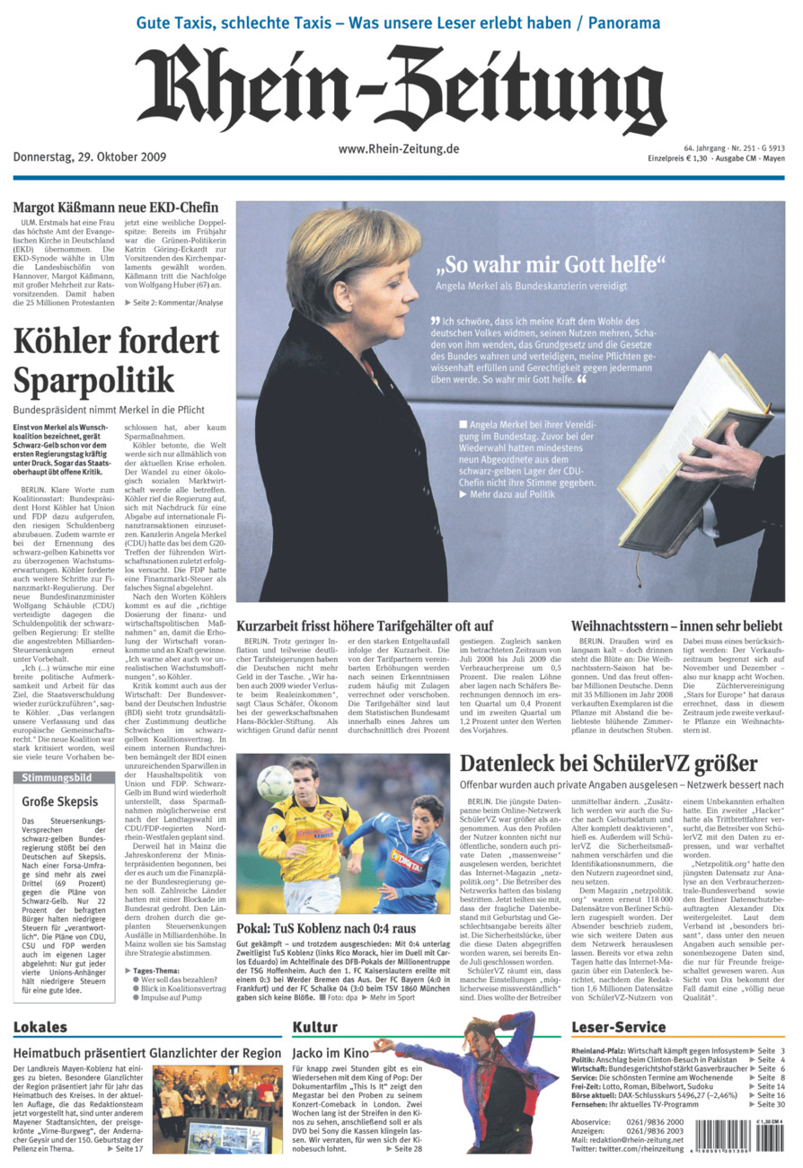 Rhein-Zeitung Andernach & Mayen vom Donnerstag, 29.10.2009