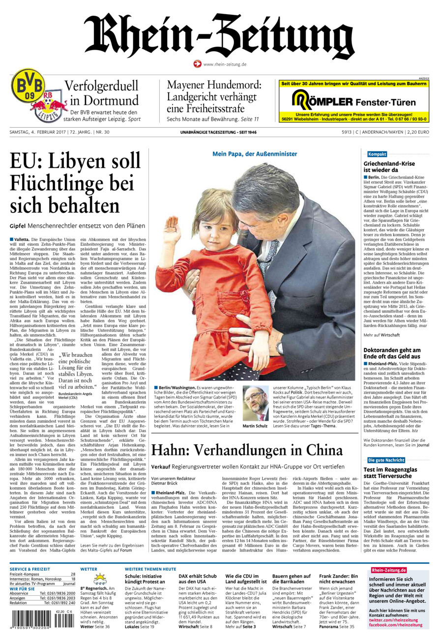 Rhein-Zeitung Andernach & Mayen vom Samstag, 04.02.2017