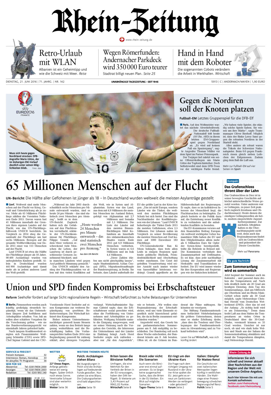 Rhein-Zeitung Andernach & Mayen vom Dienstag, 21.06.2016